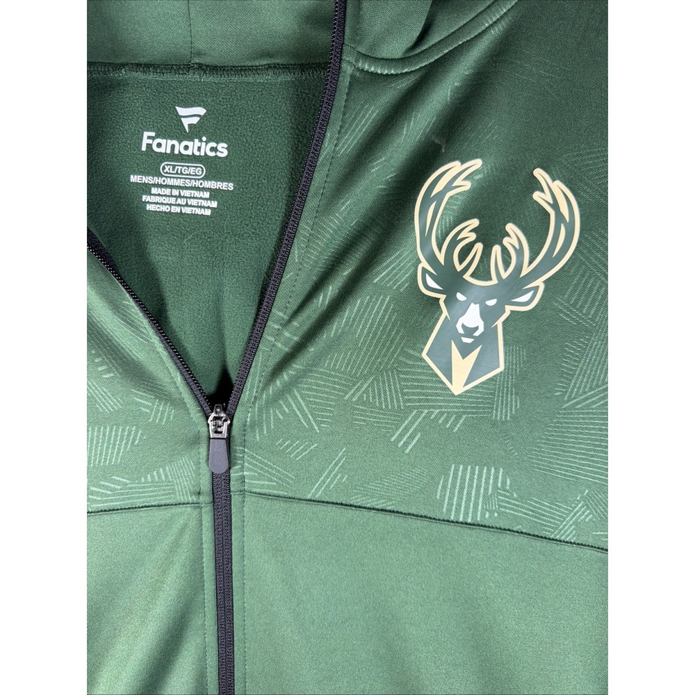Fanatics Mens XL Milwaukee Bucks NBA Full Zip Hoodie Jacket Green Performance